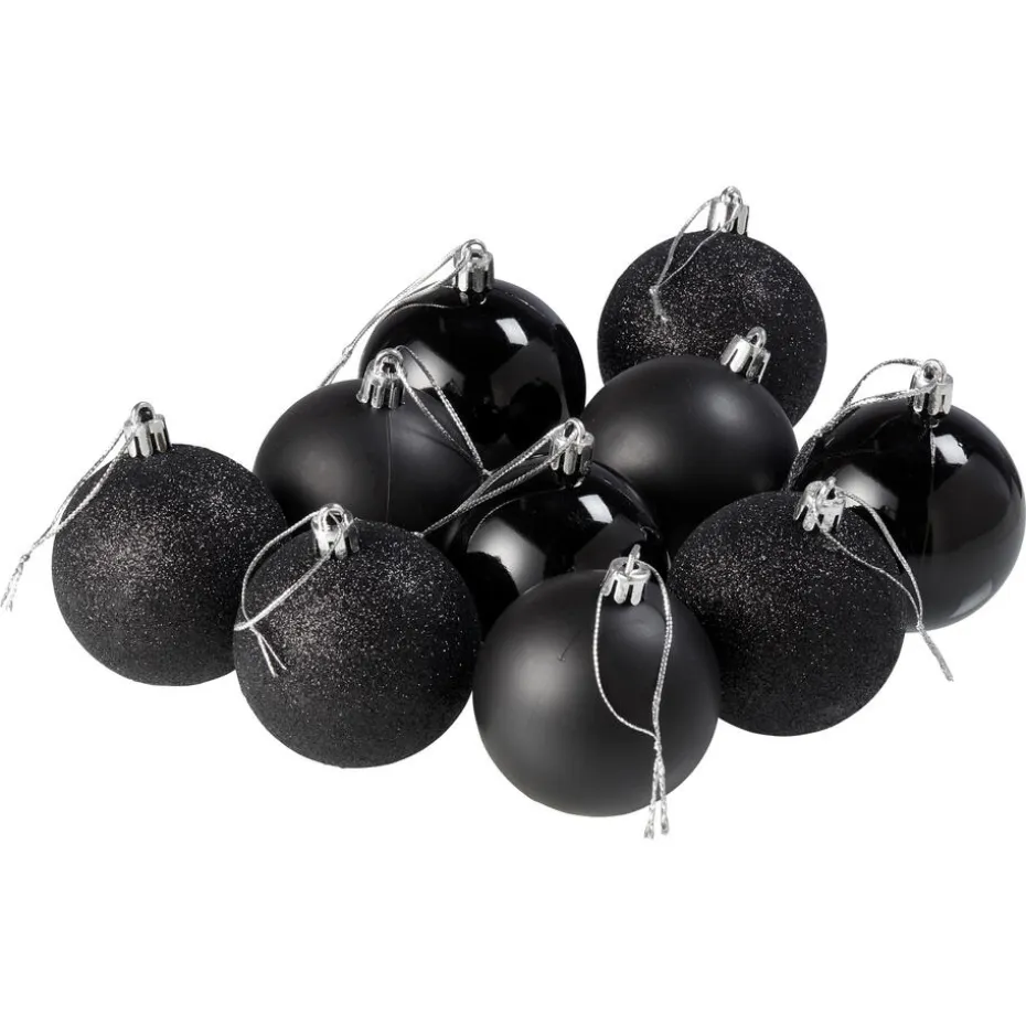Kerstbal Zwart 10 Stuks
